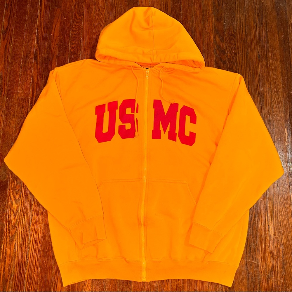 Vintage Y2K 2XL Vos Sports Yellow USMC US Marine Corps Full Zip Hoodie